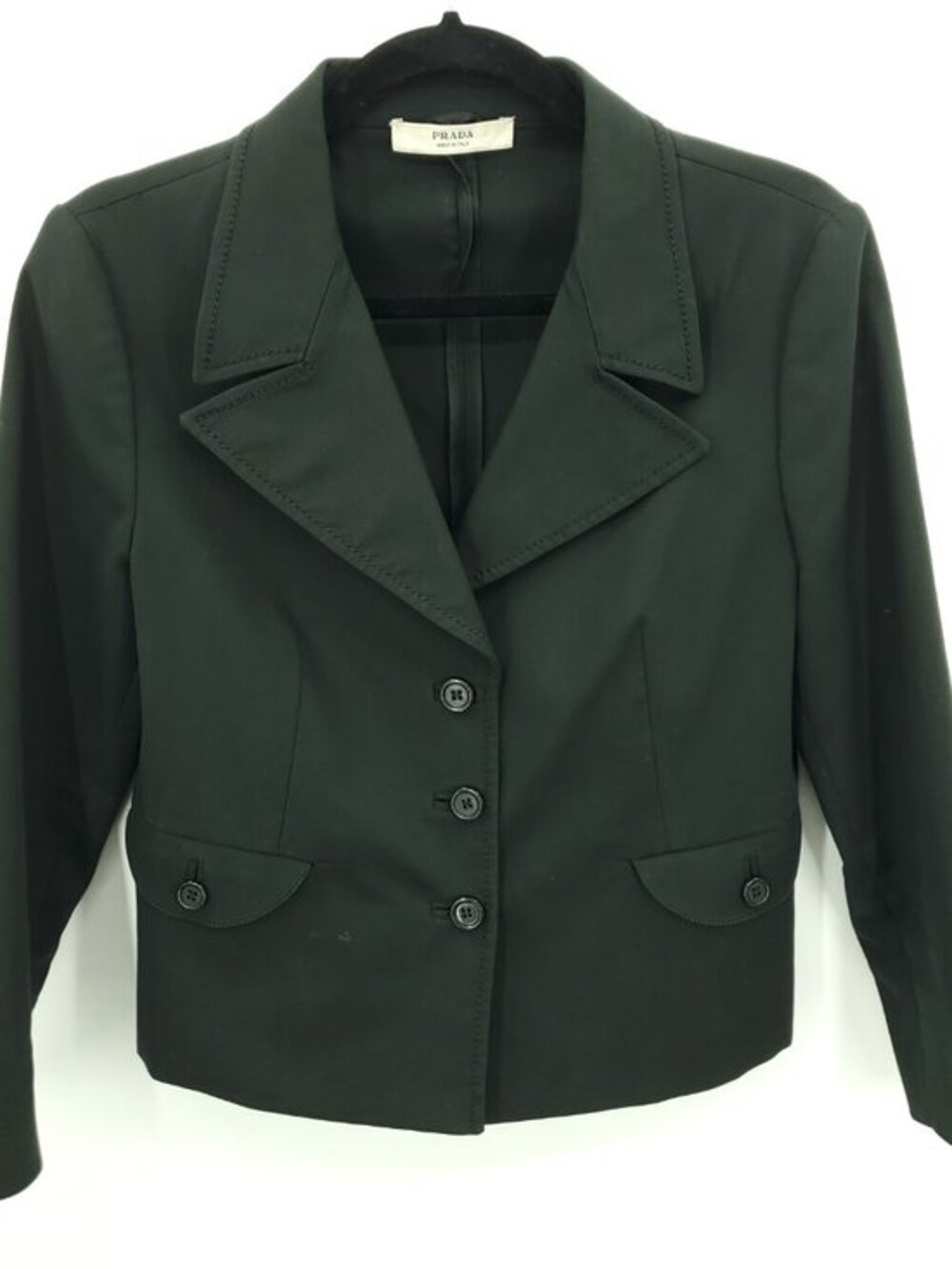 Prada Cropped 3/4 Sleeve Button Front Cotton/Spandex Blazer 44 IT/8 US Black
